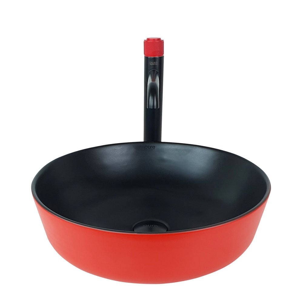 Mat Kırmızı Siyah Oval Tezgahüstü Çanak Lavabo BR-102